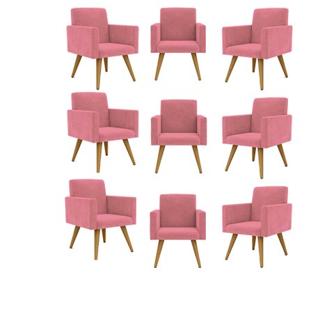 Kit 9 Cadeiras Poltronas Decorativa - Escritório - Recepção Cor:Rosa