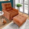 Poltrona Do Papai Reclinável Com Puff Veludo Laranja Lisboa Shop JM - 1