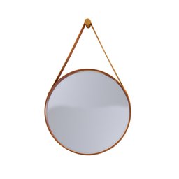 Espelho Redondo Aqua com Alça Couro Marrom 80cm - 2