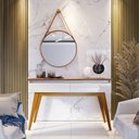 Ver imagem 1 de Espelho Redondo Aqua com Alça Couro Marrom 80cm