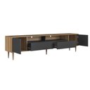 Ver imagem 4 de Rack Sala com Led 200cm X 51cm 2 Gavetas Portas e Pés Palito Cor:mel com Grafite