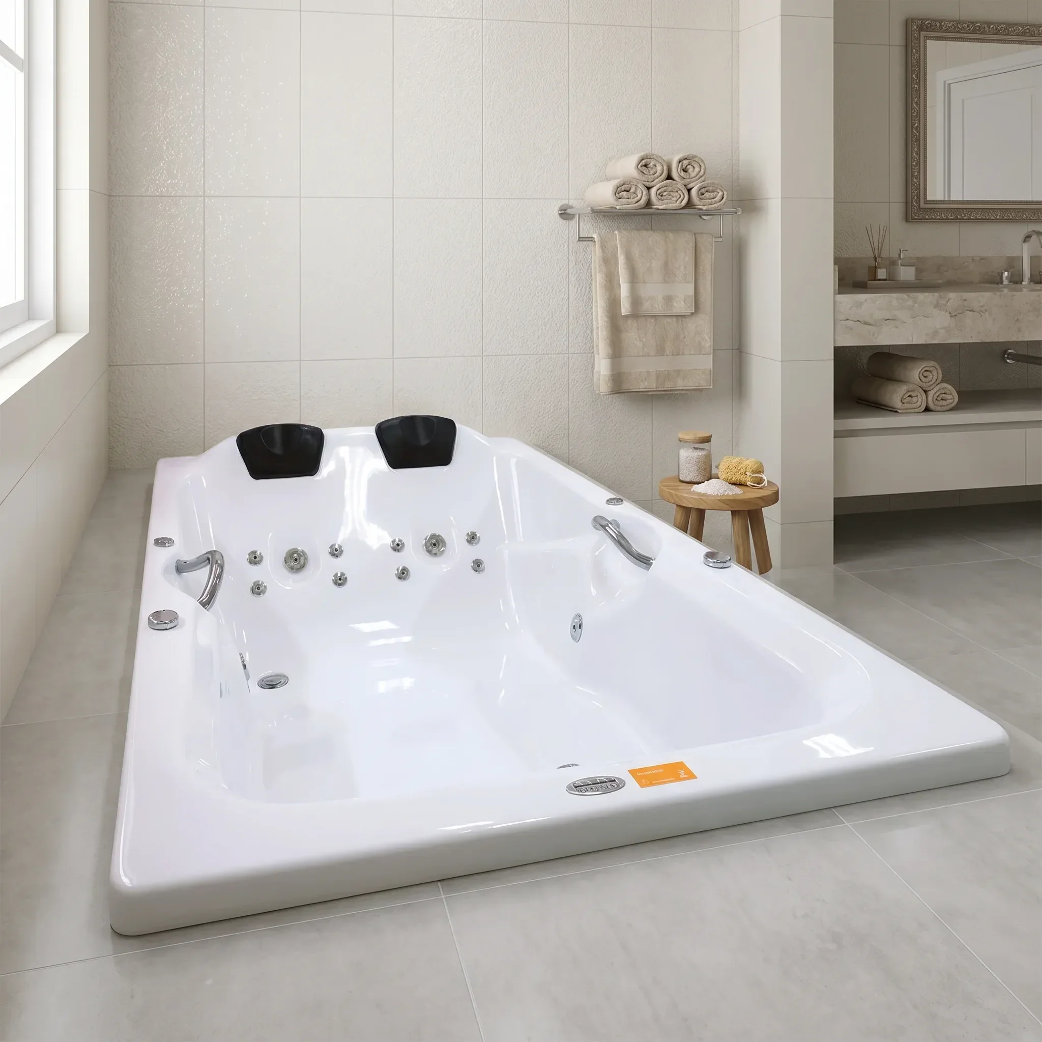 Ver imagem 7 de Banheira de Hidromassagem Acrilic Dupla Top Line Ouro Fino com Cromoterapia LED e Apoios para Cabeça 1,80x1,20m Branco 220V