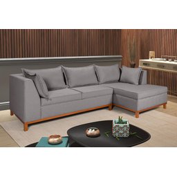 Sofá Malta com Chaise Linho Fixo Império Estofados - 1