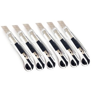 Kit 6 Estilete de Metal e Plástico Largo 18x100mm Com Reservatório Para Lâminas Trava de Segurança +