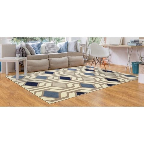 Tapete Supreme Imperial Azul e Bege 150x200cm São Carlos