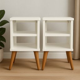 Kit 2 Mesas de Cabeceira Nicho Quarto Casal Decoração Retro Pés Reguláveis - 1