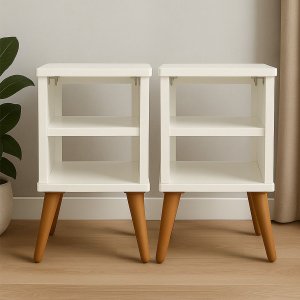 Kit 2 Mesas de Cabeceira Nicho Quarto Casal Decoração Retro Pés Reguláveis