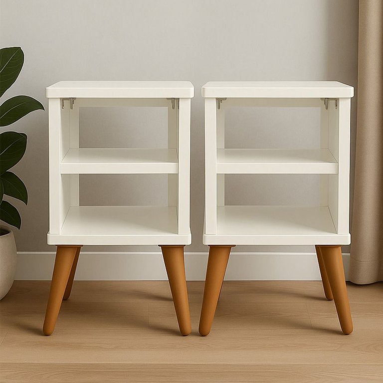 Kit 2 Mesas de Cabeceira Nicho Quarto Casal Decoração Retro Pés Reguláveis