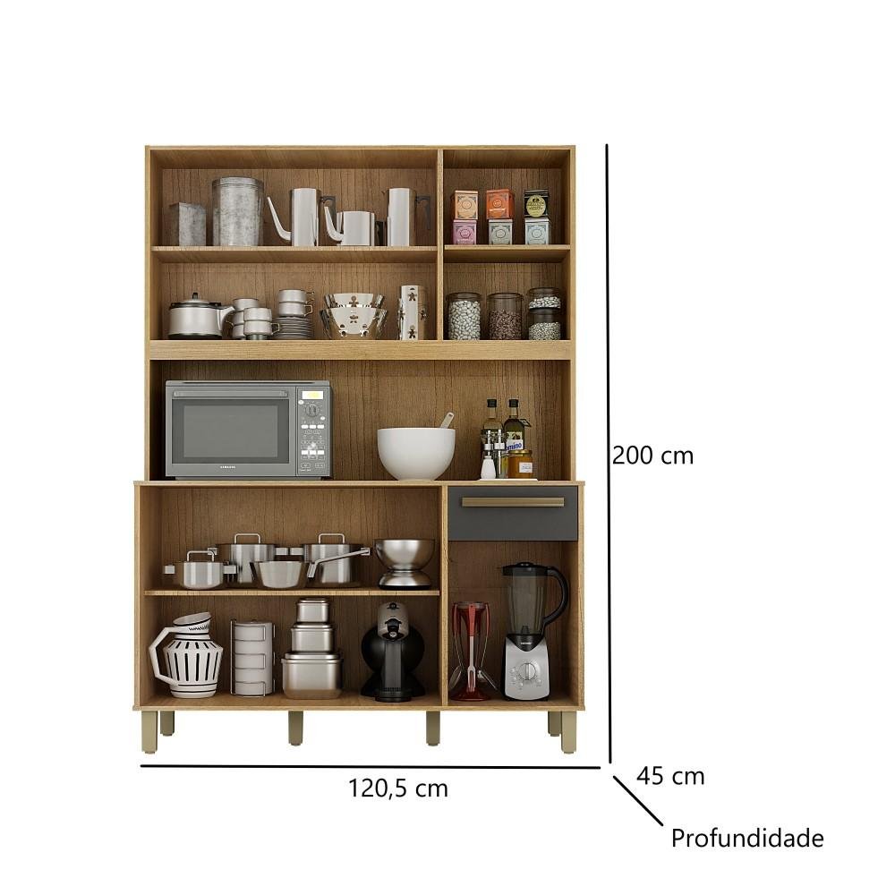 Cozinha Completa Compacta Balcão Paneleiro Armário 5 Portas 1 Gaveta MDF Marrom Madeira Cinza - 3