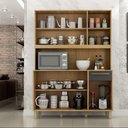 Ver imagem 4 de Cozinha Completa Compacta Balcão Paneleiro Armário 5 Portas 1 Gaveta MDF Marrom Madeira Cinza