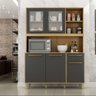 Cozinha Completa Compacta Balcão Paneleiro Armário 5 Portas 1 Gaveta MDF Marrom Madeira Cinza - 1