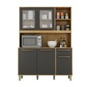 Ver imagem 2 de Cozinha Completa Compacta Balcão Paneleiro Armário 5 Portas 1 Gaveta MDF Marrom Madeira Cinza