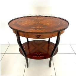 Mesinha Oval Francesa Original Marquiterrie Madeira Radica - 5