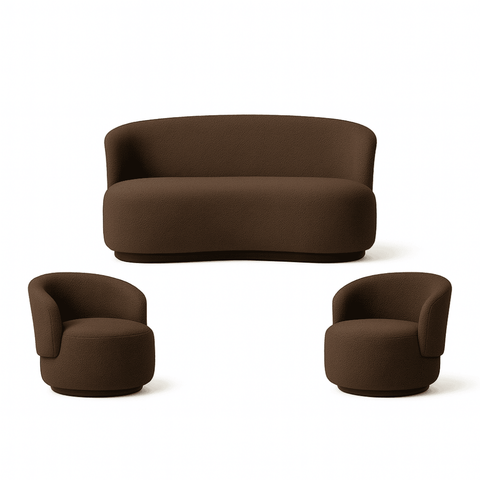 Kit 02 Poltronas + Namoradeira Decorativa Sala Orgânica Beatriz Boucle Marrom - Montanaris Decor