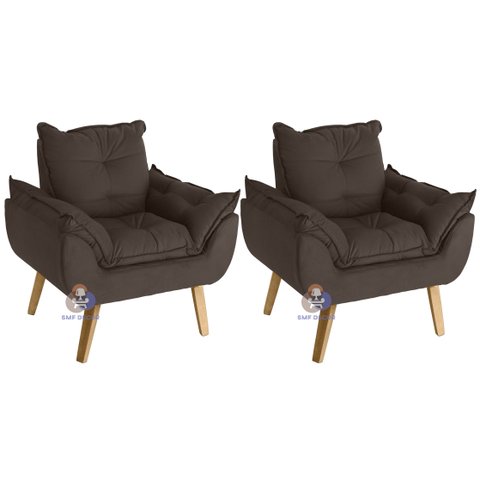 Kit 2 Poltronas Decorativas Opala Suede Marrom Su Decor