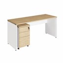 Ver imagem 2 de Escrivaninha 180cm X 70cm Pé Painel Gaveteiro 3 Gavetas F5 Cor:macadâmia com Branco