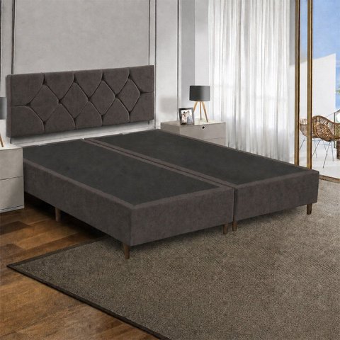 Base Cama Box Queen Bipartido 1,58x1,98 Mts Cecilia Vilajo: Suede Crush Cacau