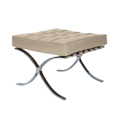 Banqueta Barcelona Base Inox Couro Natural Legitimo:off-white