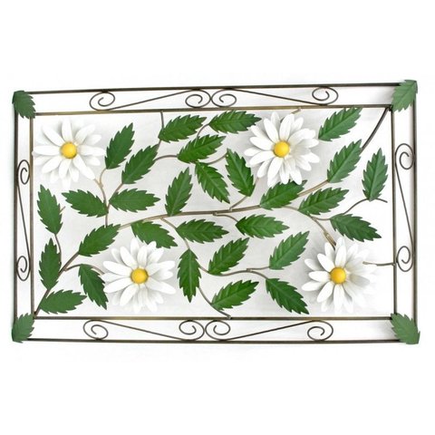 Moldura Rustico Arabesco de Ferro para Parede com Flores Artificiais - Branco