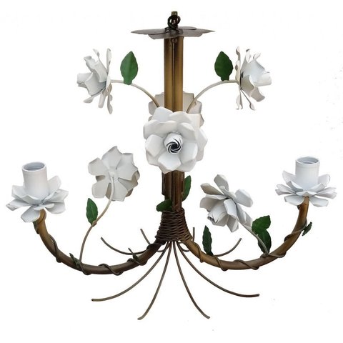 Lustre Artesanal Iluminação Media para Cozinha Pequena com Flores - Branco