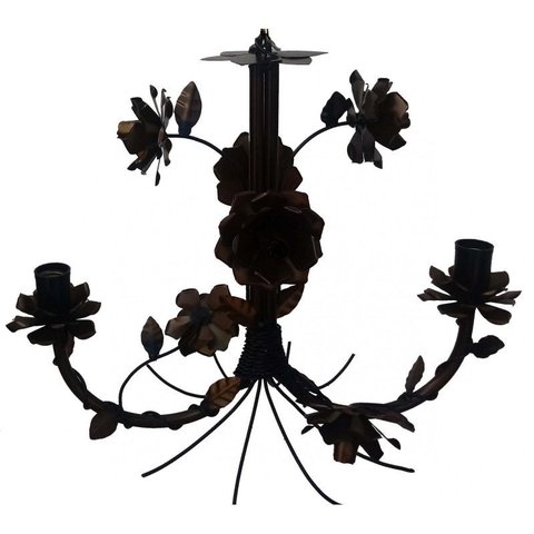 Lustre Artesanal Iluminação Media para Cozinha Pequena com Flores - Verniz