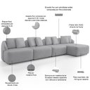 Ver imagem 3 de Sofá 5 Lugares com Chaise Direito Sala Living 328cm Arlo F04 Veludo Cinza Tc-12023 - Lyam Decor