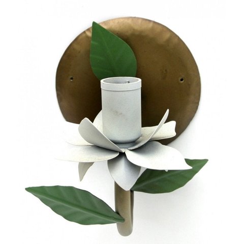 Arandela de Parede Artesanal de Ferro com Flor Rustica Area Interna - Branco