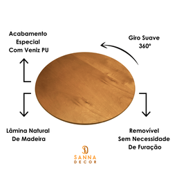 Prato Giratório Mel 50cm Madeira Laminado para Sobrepor Decorar Mesa de Jantar - 2