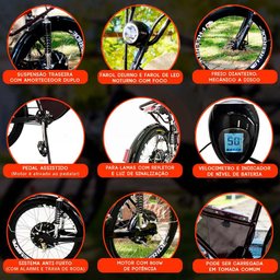 Bicicleta Elétrica - Street Plus PAM - Cestinha - 800w Lithium - Preta - Plug and Move - 6