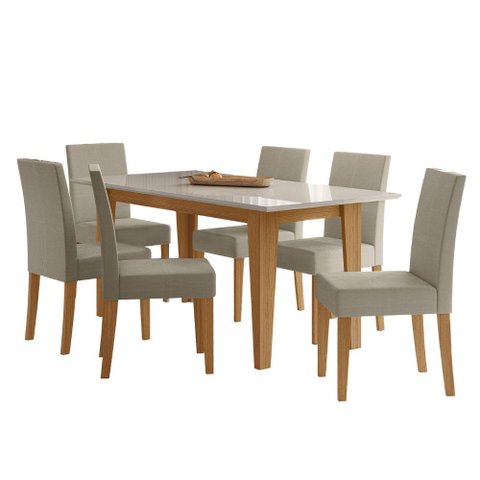 Sala de Jantar Liz 160x90 com Vidro 6l Cadeiras Josi Poliman Móveis