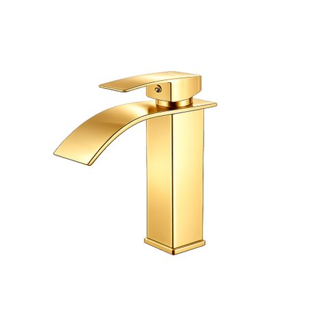 Torneira de Banheiro Lavatório com Misturador Monocomando de Bancada Luxo Inox Dourada Brinovar