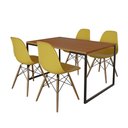 Ver imagem 2 de Mesa Industrial Base de Ferro Preto 137x90 Tampo Canela 4 Cadeiras Eiffel Madeira Assento Amarelo