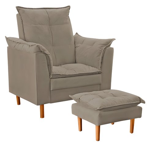 Poltrona Decorativa Sala de Estar Quarto Leitura Paris Suede:bege Escuro