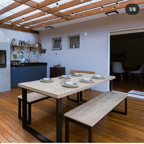 Mesa Estilo/Modelo Industrial com 2 Bancos (2,20 x 0,90)