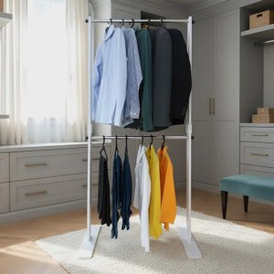 Cabideiro Piso Chão Arara Camiseiro Desmontável Duplo - Branco Laca