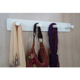 Cabideiro de Parede Porta Bolsas Mochilas Tolhas Pinos Branco Laca - 5