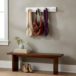 Cabideiro de Parede Porta Bolsas Mochilas Tolhas Pinos Branco Laca