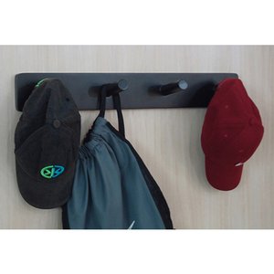 Cabideiro de Parede Porta Bolsas Mochilas Tolhas Pinos Preto Laca