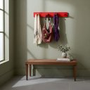 Ver imagem 2 de Cabideiro de Parede Porta Bolsas Mochilas Tolhas Pinos Vermelho Laca