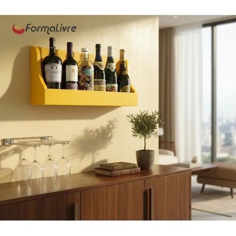 Prateleira Adega Suporte Decorativo para Vinhos e Bebidas Amarelo Laca