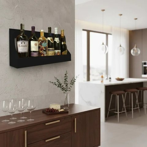 Prateleira Adega Suporte Decorativo para Vinhos e Bebidas Preto Laca