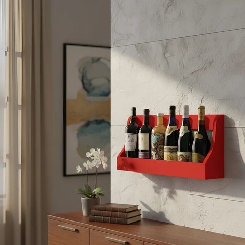 Prateleira Adega Suporte Decorativo para Vinhos e Bebidas Vermelho Laca