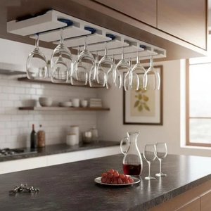 Porta Taças Reto Suporte Decorativo para Adegas Bar Branco Laca