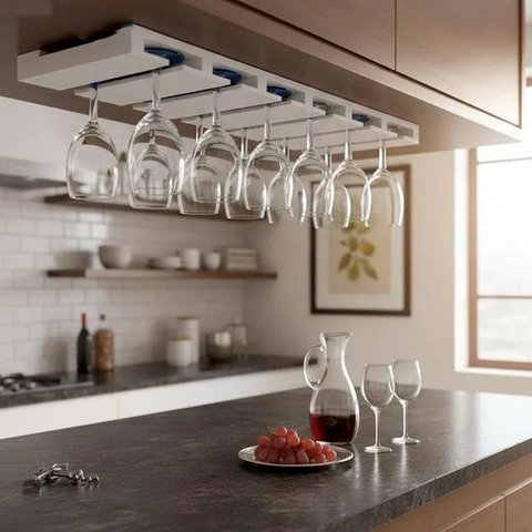 Porta Taças Reto Suporte Decorativo para Adegas Bar Branco Laca