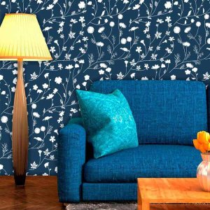 Papel de Parede Adesivo Lavável f0049 Floral Azul Marinho
