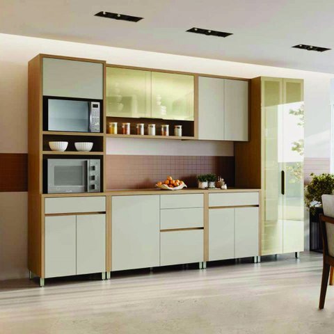 Cozinha 6 Peças Condessa Cristaleira Nesher Carvalho-Greige