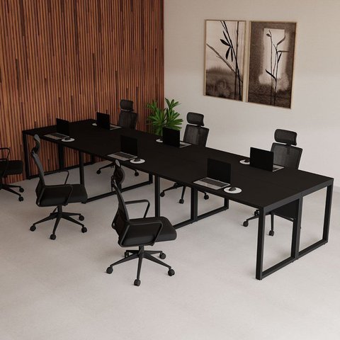 Mesa Escritório Plataforma Trabalho 6 Lugares 4,20m x 1,20m Industrial Executive 100% MDF Pés Metal