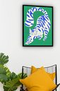 Ver imagem 1 de Quadro Decorativo Arte Gato Fundo Verde - 70x50cm:moldura Branca