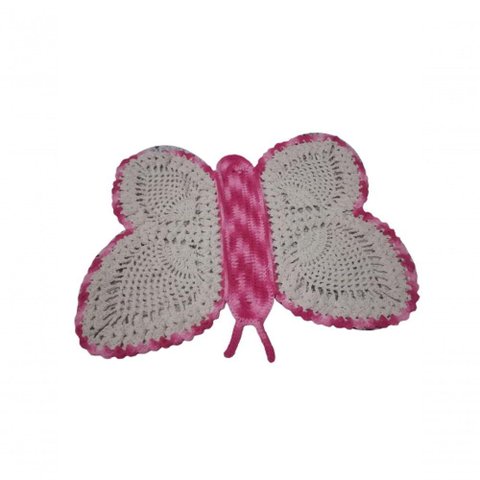 Tapete Infantil Borboleta Crochê Quarto Branco Rosa 50x45
