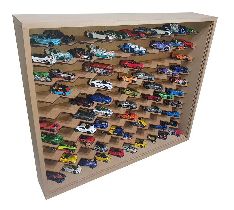 Expositor para 100 Carrinhos da Escala 1:64 em 45° Mdf Cru com Portas